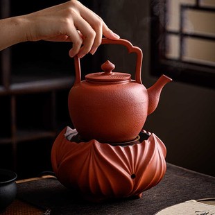 家用小型煮茶电陶炉原矿红泥可明火砂铫侧把提梁壶烧水壶陶壶
