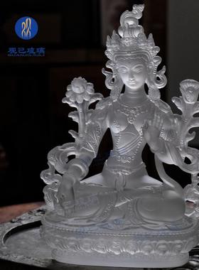 琉璃白度母家居家用客厅摆件工艺品佛堂供奉贴金装饰寺院佛像