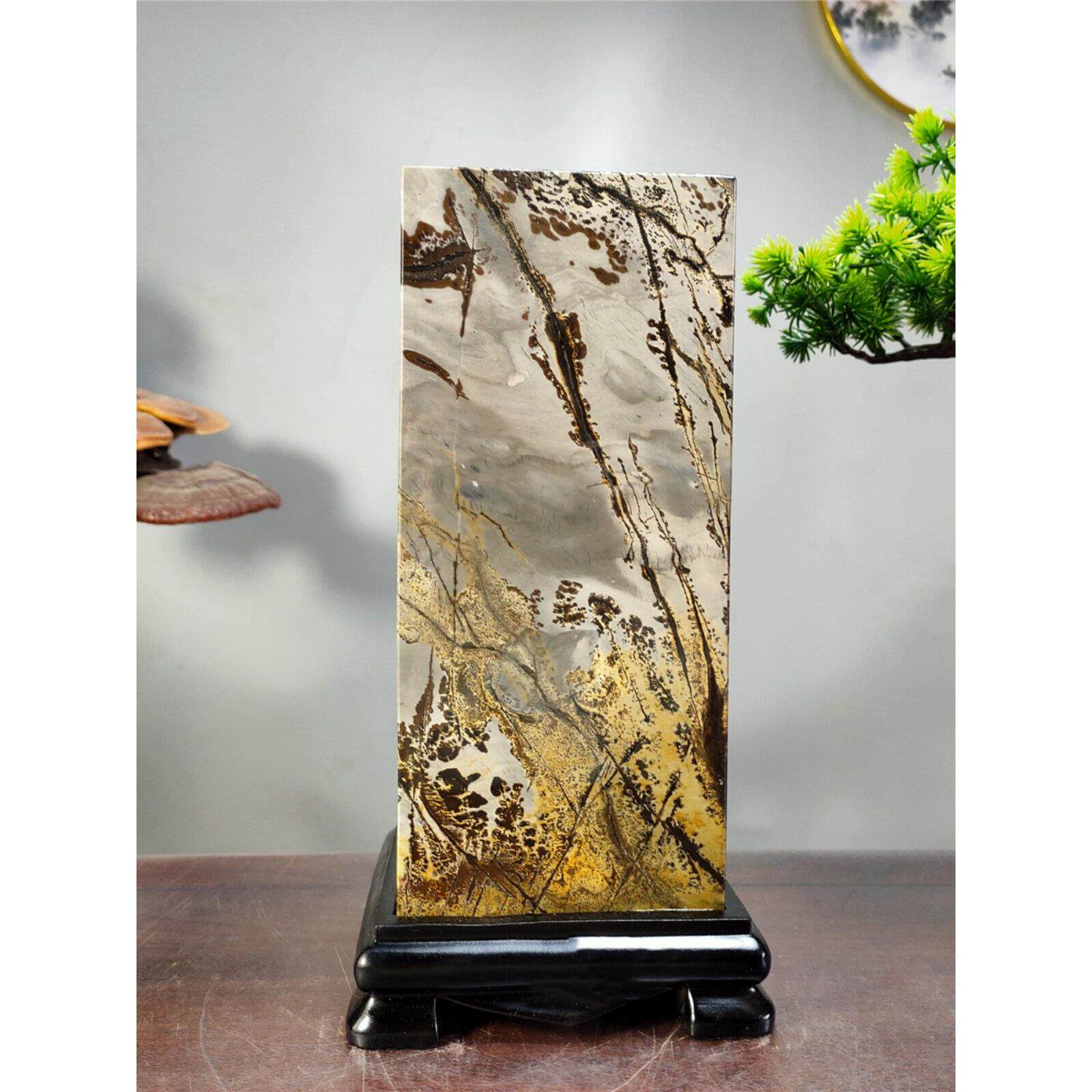 天然国画石草花石方柱奇石原石观赏石印章家居风水石饰品