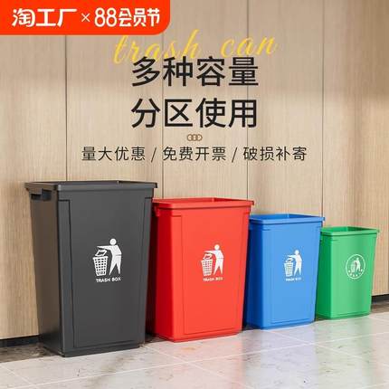 无盖垃圾桶正方形商用大容量餐饮户外厨余家用超大厨房长方形大号