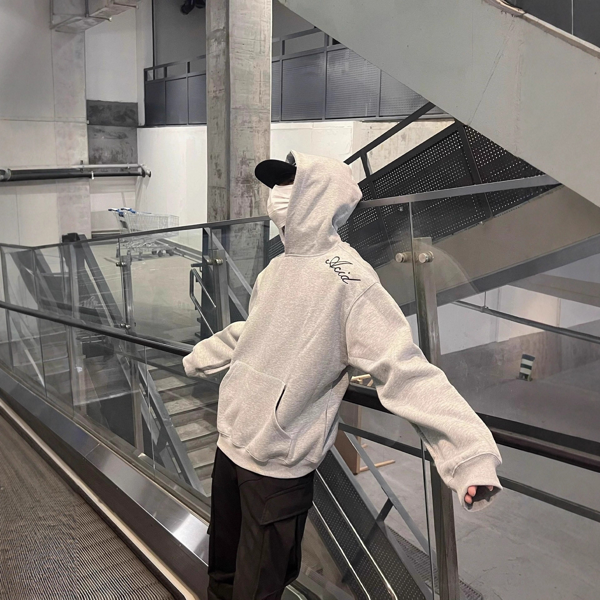 2025新款美式高街字母刺绣连帽卫衣男款春秋国潮小众高级感帽衫