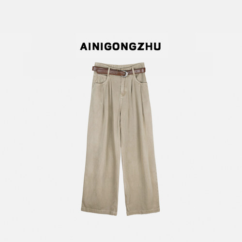 AINIGONGZHU/艾妮公主秋季新款高腰显瘦港风无弹阔腿牛仔裤9555