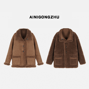 艾妮公主/女装美拉德两面穿100%纯羊毛外套短外套K25401
