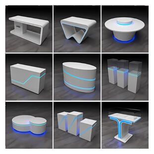 定制展厅展示台异形烤漆展台展柜科技馆展示柜创意圆形发光台中岛