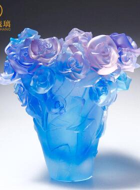 琉璃艺术品玫瑰花花瓶餐桌摆件客厅插花轻奢装饰搬家礼物乔迁新居