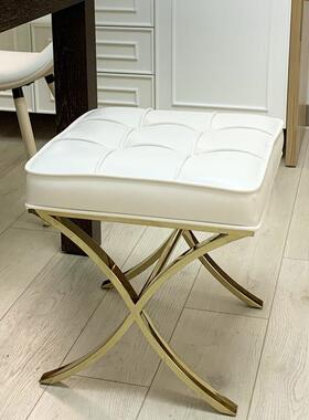 后现代白色方凳子休息凳梳妆凳床边凳吧凳香槟金不锈钢沙发矮凳子