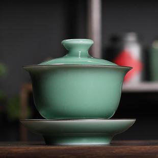 家用 青瓷三才盖碗茶杯龙泉手工弟窑陶瓷手抓单个泡茶功夫茶具中式