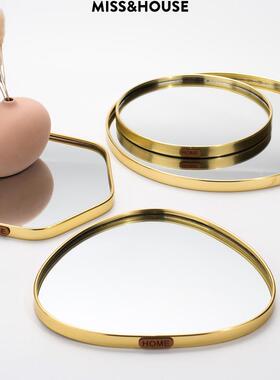 小西嘉斯堪的纳维亚风格无障碍豪华金镜托盘家庭珠宝托盘存储托盘