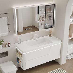 新款现代简约微晶石一体盆智能实木组合浴室柜化妆室洗手洗漱盆