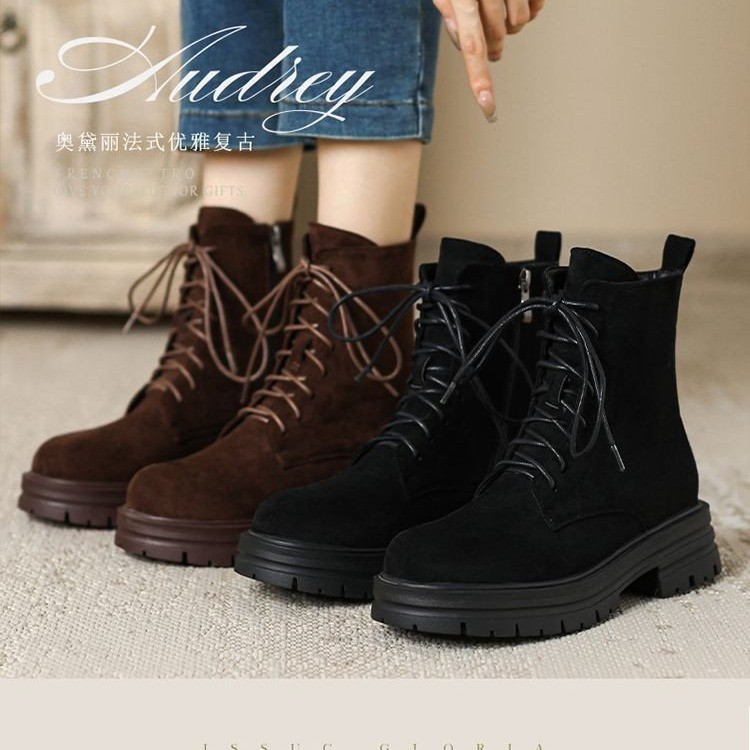 马丁靴女秋冬单靴厚底短靴磨砂女