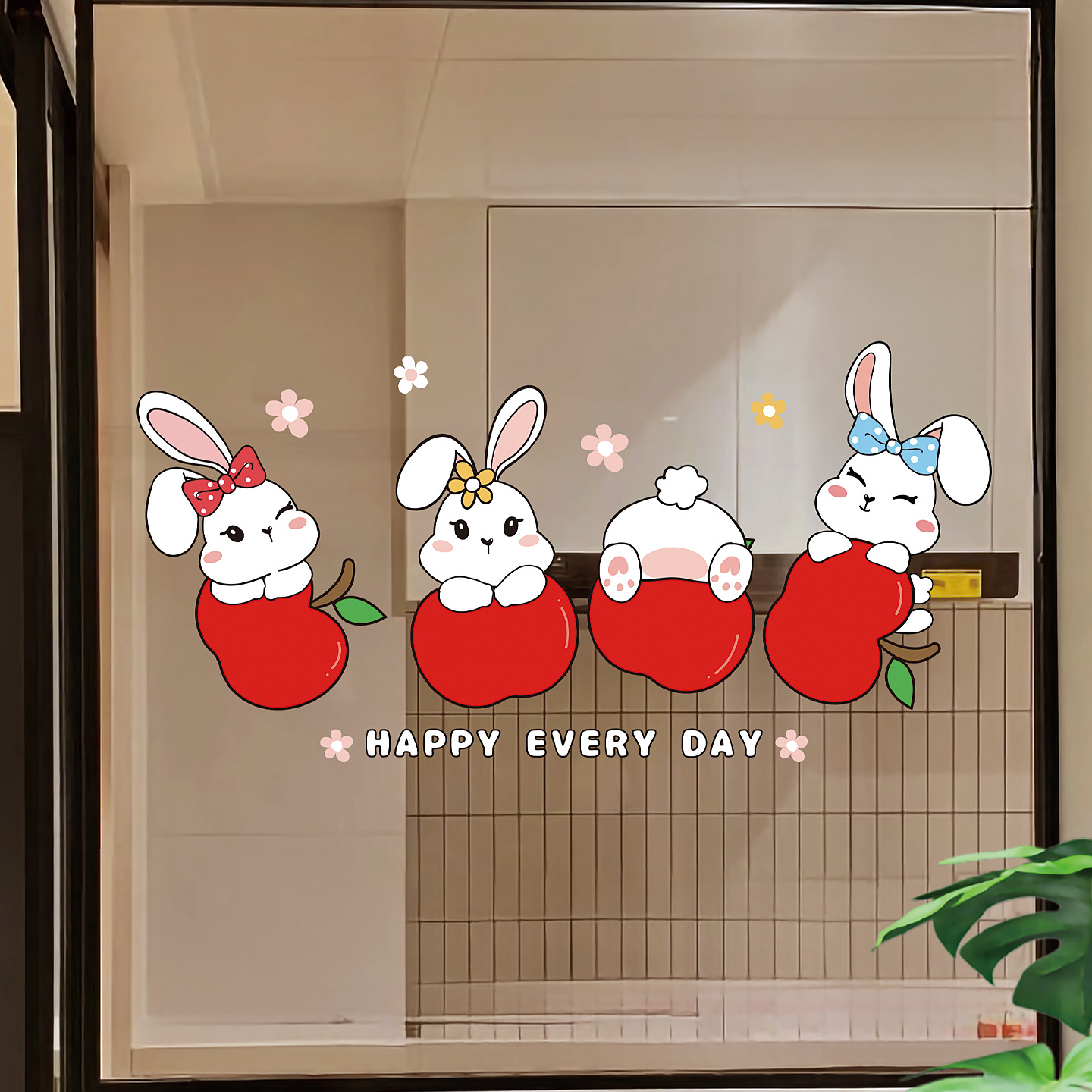 卡通小兔防撞无胶静电贴