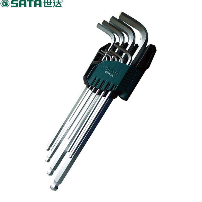 世达(SATA) 9件铬钒钢特长球头内六角扳手组套09101A