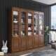 实木落地书柜带玻璃门一体简约中式 书架客厅现代书橱办公室文件柜