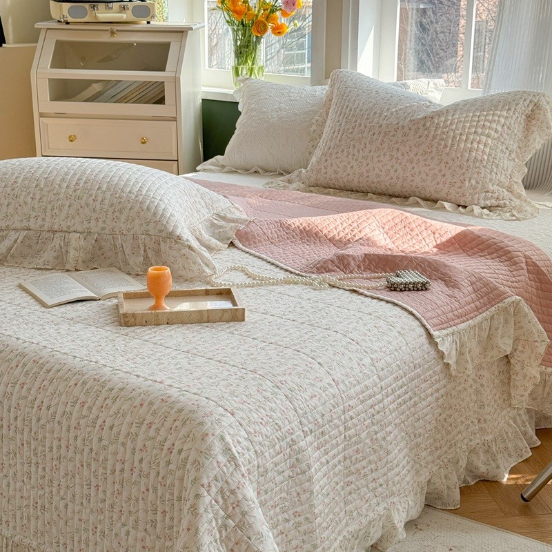 铂金莱赛尔天丝绗缝床盖夏被四件套双面可用 夏季床上凉爽夹棉