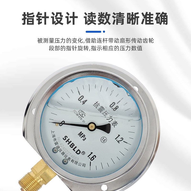 上海布雷迪YN-100T船用压力表0-1MPa充油耐振径向带边船用真空表