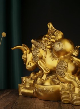 铜牛摆件纯铜牛纳财神牛摆件招财牛势办公室客厅礼品旺市牛大号