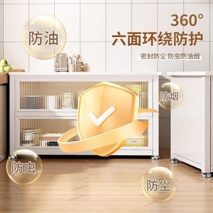 加长岩板厨房置物架多功能餐边柜收纳微波炉靠墙一体储物碗橱柜子