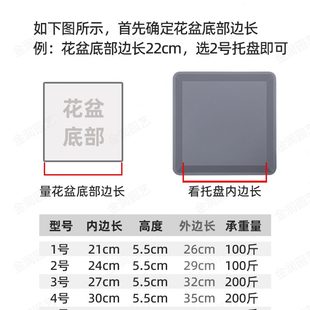 正方形花盆托盘带轮方形移动底座万向轮花盘拖滚轮滑轮白色塑料