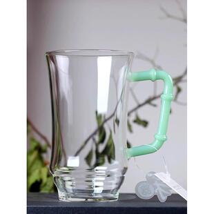 禾器君华杯玉质手把玻璃杯家用泡茶杯纯色圆形茶杯耐热加厚玻璃杯