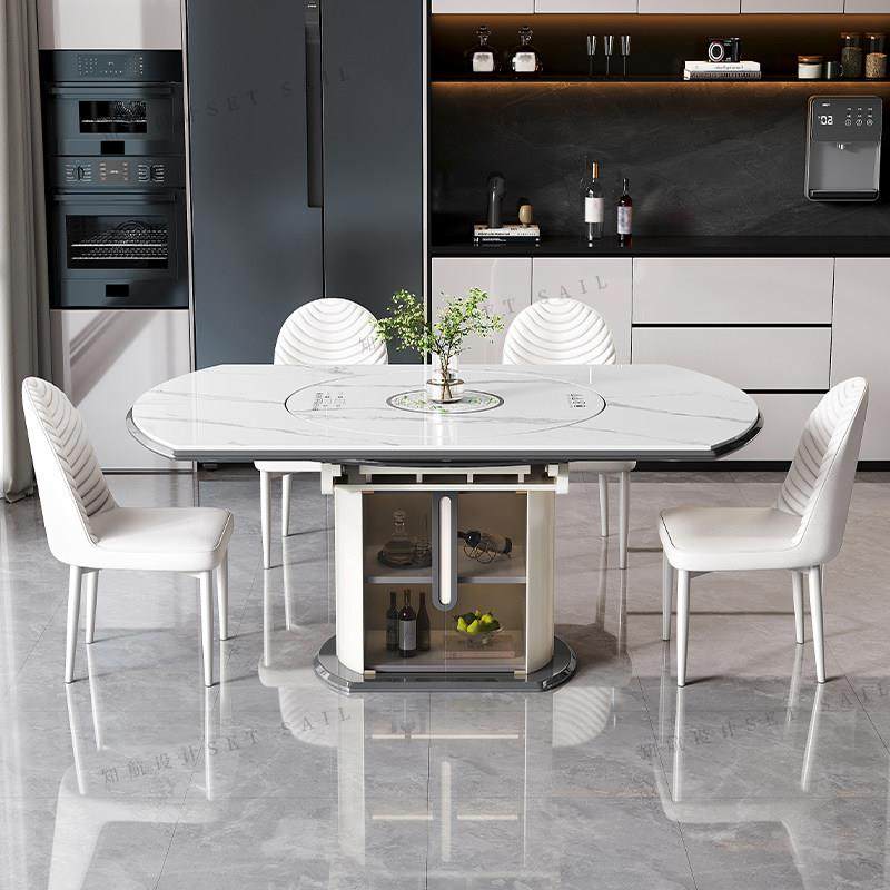 岩板餐桌轻奢带火锅电磁炉暖菜板一体电动转盘家用可伸缩折叠圆桌,住宅家具,岩板餐桌,淘宝优惠券,粉丝福利购,淘宝优惠卷