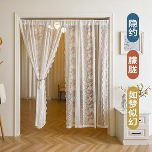 蕾丝门帘隔断帘免打孔法式窗帘卧室厕所小窗户薄纱少女遮挡纱帘子