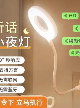 智能语音声控小夜灯人工感应卧室床头睡眠家用usb新款台灯插电式A