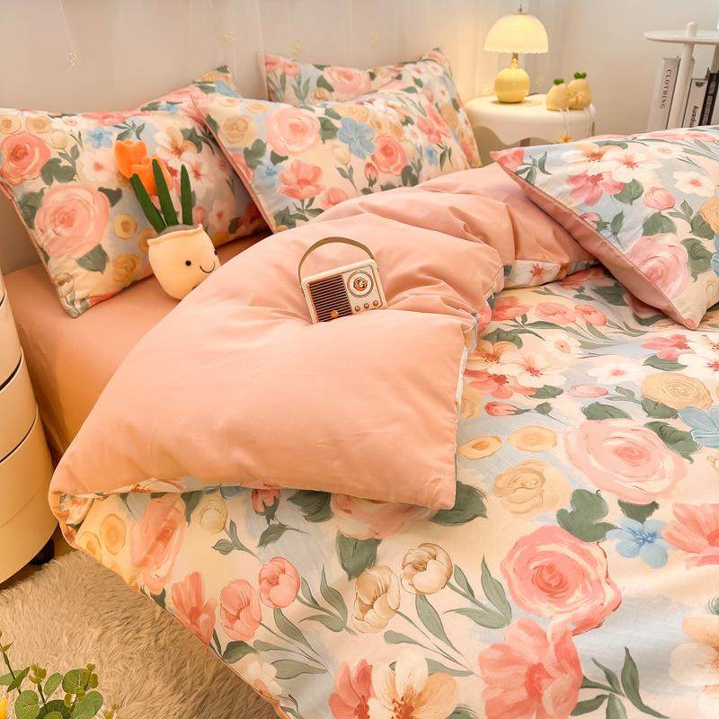 2025田园花卉全棉床上用品四件套学生宿舍单人床三件套纯棉被套罩