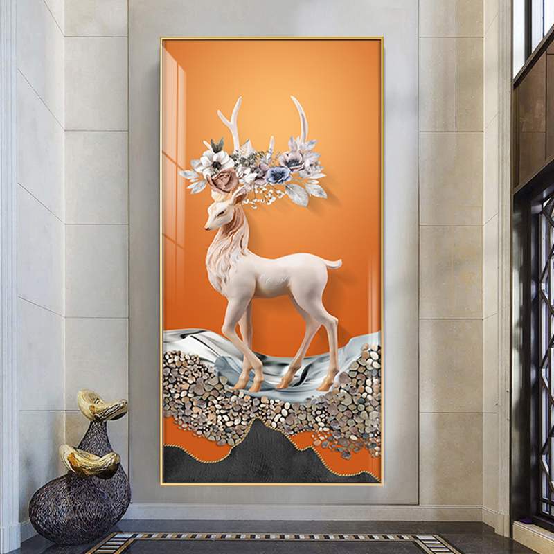 入户玄关客厅装饰画现代简约北欧轻奢客厅挂画橙色马过道走廊壁画图片