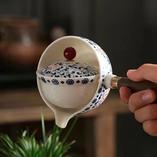 青花釉里红侧把壶逍遥泡青花缠枝莲小康泡防烫茶壶懒人自动茶具