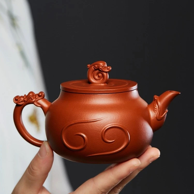 手工朱泥泡茶壶大红袍龙凤壶大容量紫砂茶壶茶具家用高档功夫茶具