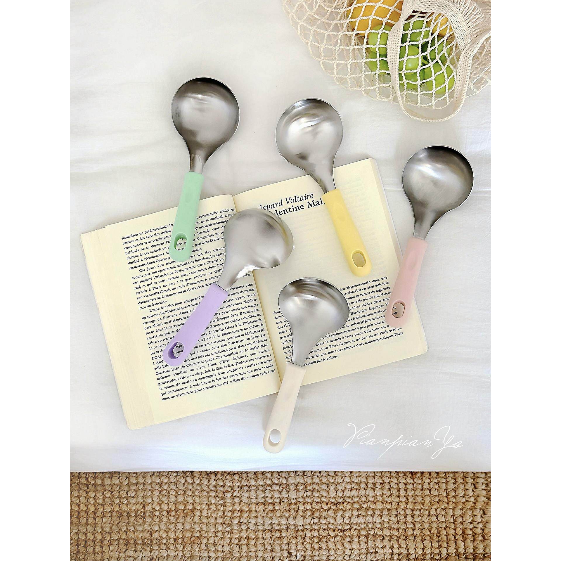 韩式不锈钢汤勺硅胶短手柄防烫汤匙调羹火锅勺辅食饭勺吃面勺子