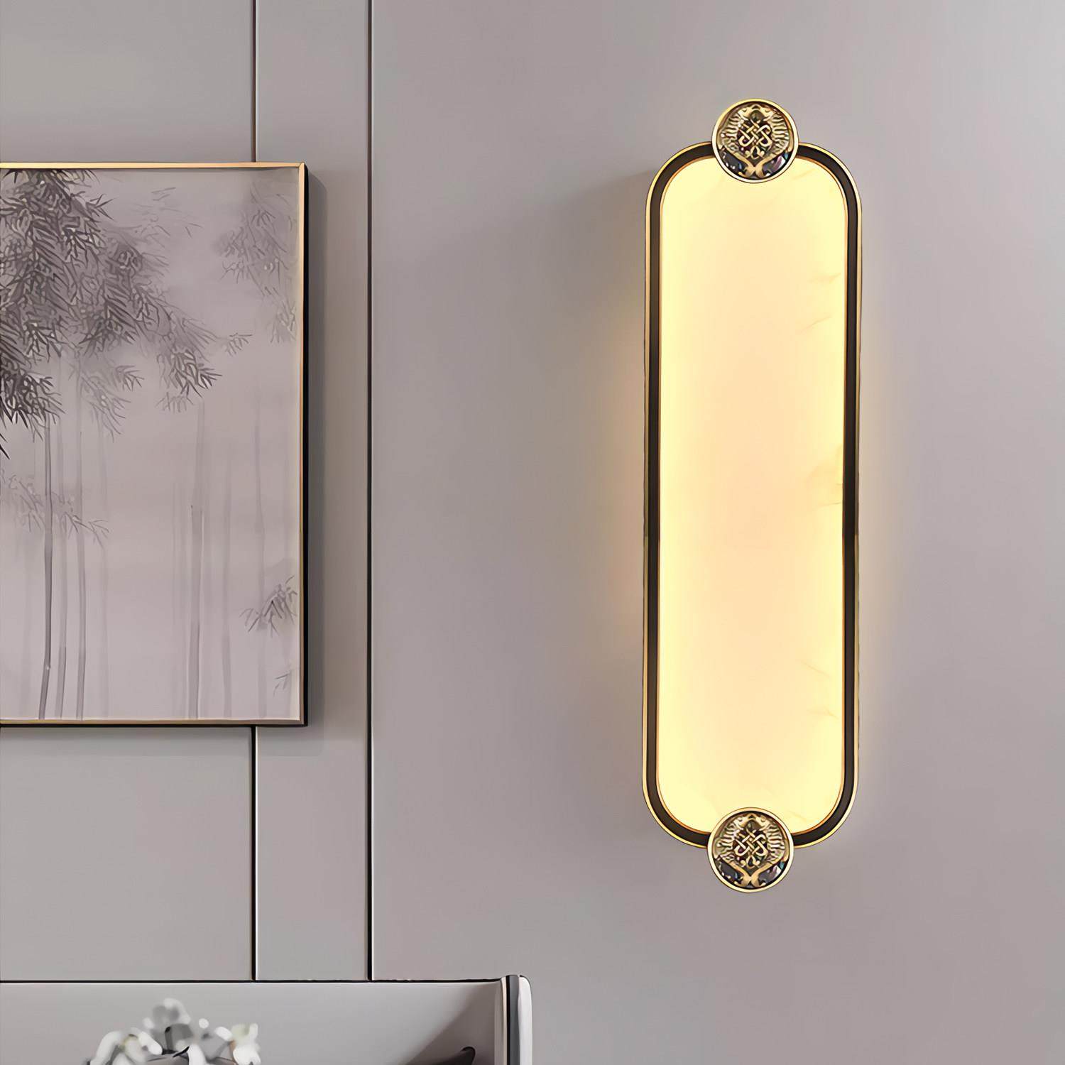 新中式全铜壁灯客厅背景墙灯过道走廊楼梯轻奢云石壁灯卧室床头灯