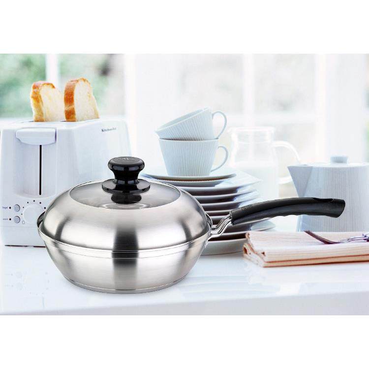 顺发新派煎锅24cm复底304不锈钢平底炒锅环保无涂层带锅盖电磁炉