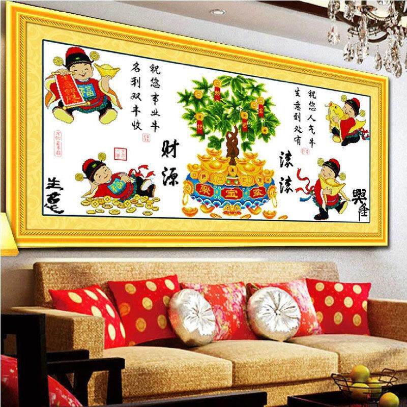 手工线绣十字绣四小财神爷简单绣财源摇钱树2025新款客厅生意兴隆