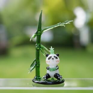 淄博琉璃手工艺品竹子熊猫桌面治愈摆件办公书桌装饰手办生日礼物