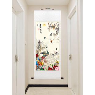 白桥潮风新中式入口画莲花九鱼画卷挂画客厅装饰画书房茶室壁画