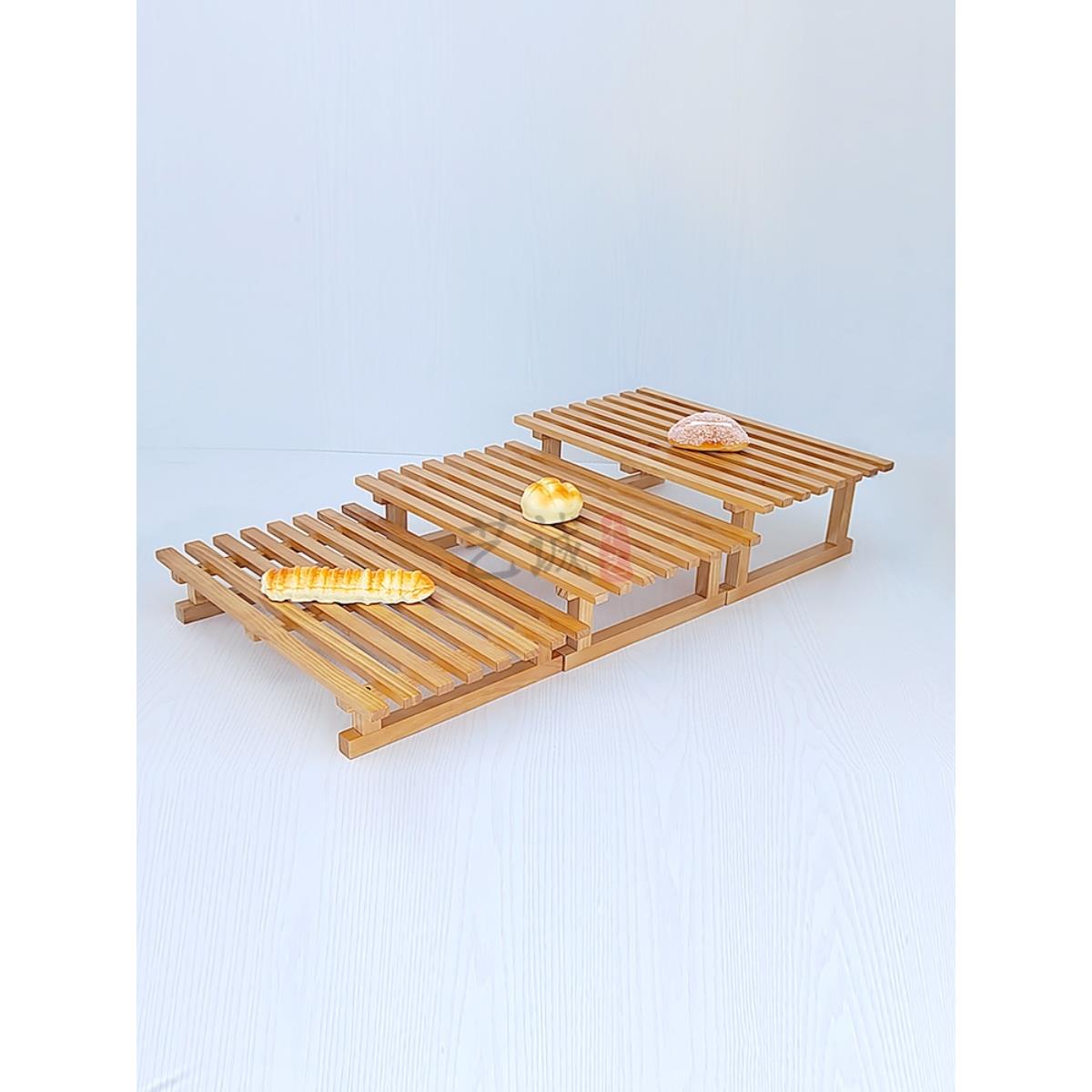 面包店加高架子糕点展示台烘焙产品展示架实木中岛柜加层摆放道具