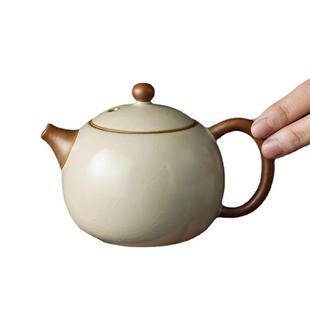 晨发米黄汝窑茶具单品轻奢高档家用办公室汝瓷功夫高端急须泡茶壶