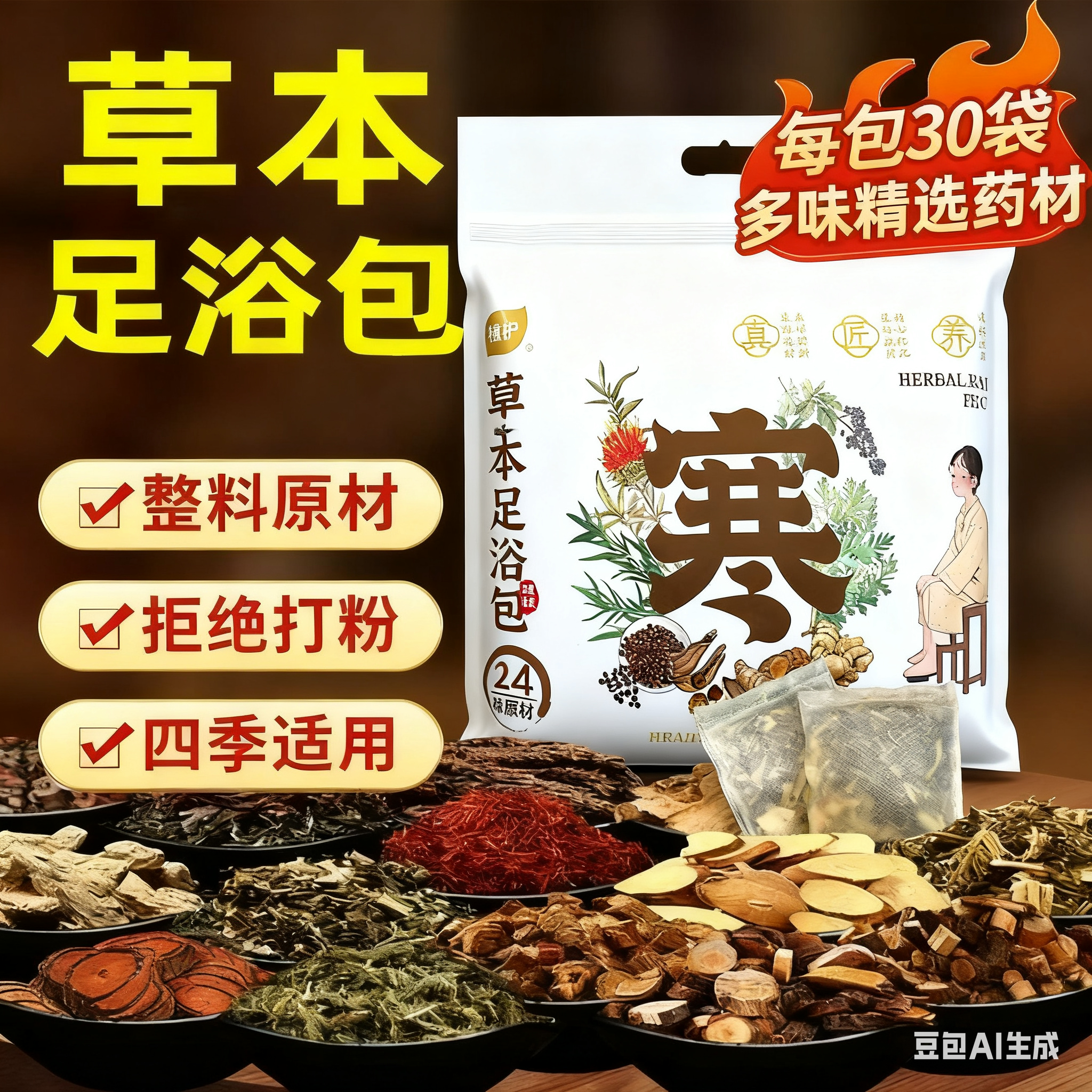 30包泡脚药包湿气睡眠助排汗花椒艾草生姜散寒足浴包去男女士专用