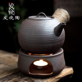 绑绳防烫陶瓷蜡烛煮茶无釉原矿家用茶壶 粗陶侧把壶温茶套装