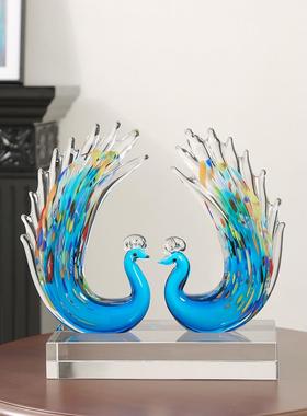 现代亲民奢华艺术彩釉孔雀动物饰品客厅酒柜入口高端工艺品饰品