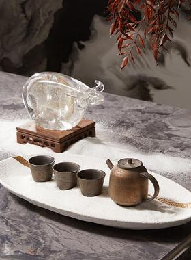 现代新中式覆古不规则陶瓷花瓶摆件样板间客厅办公室桌面装饰组合