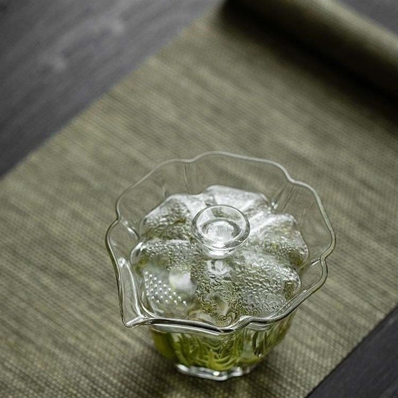 玻璃茶具百财莲花盖碗泡茶碗耐热防烫手抓壶带R过滤孔功夫茶具茶