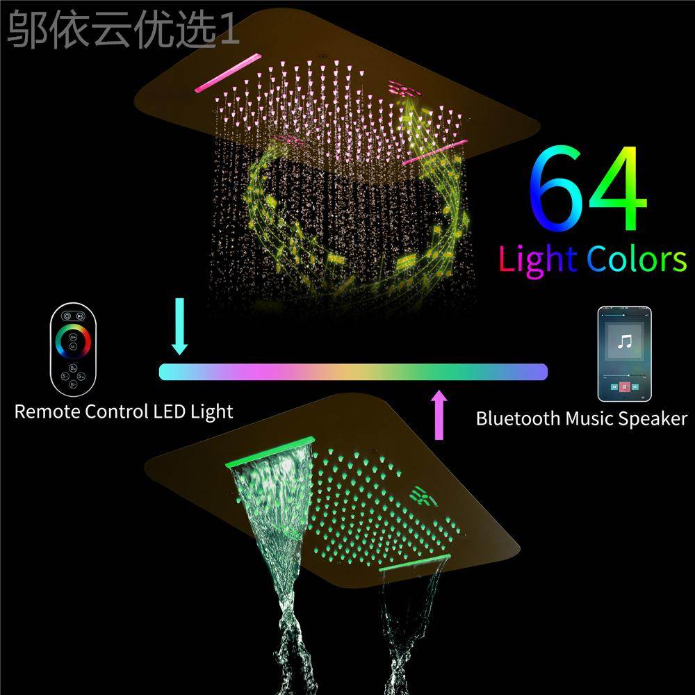 HIDEEP5暗入墙式装花套装80*380mm洒58849带音响LED顶喷淋浴头HI1