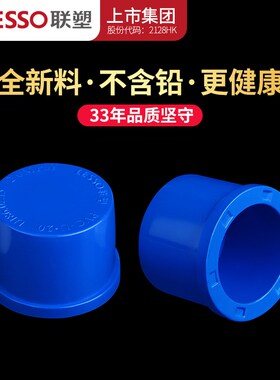 联塑PVC白色蓝色20 25 32 40 50 63 75 90 110管帽水管堵头盖子