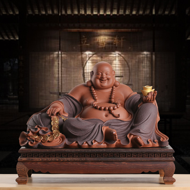 墨染留香弥勒佛赐福招财陶瓷紫砂摆件客厅办公室装饰乔迁新居礼品