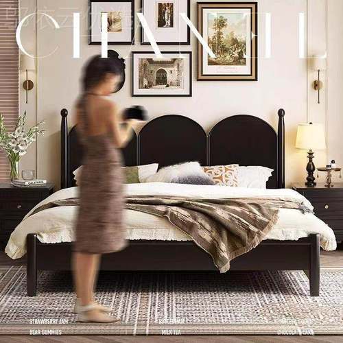 古法式双复古黑色实木床现安娜风代人床家用1.5FXO简约美式轻奢婚