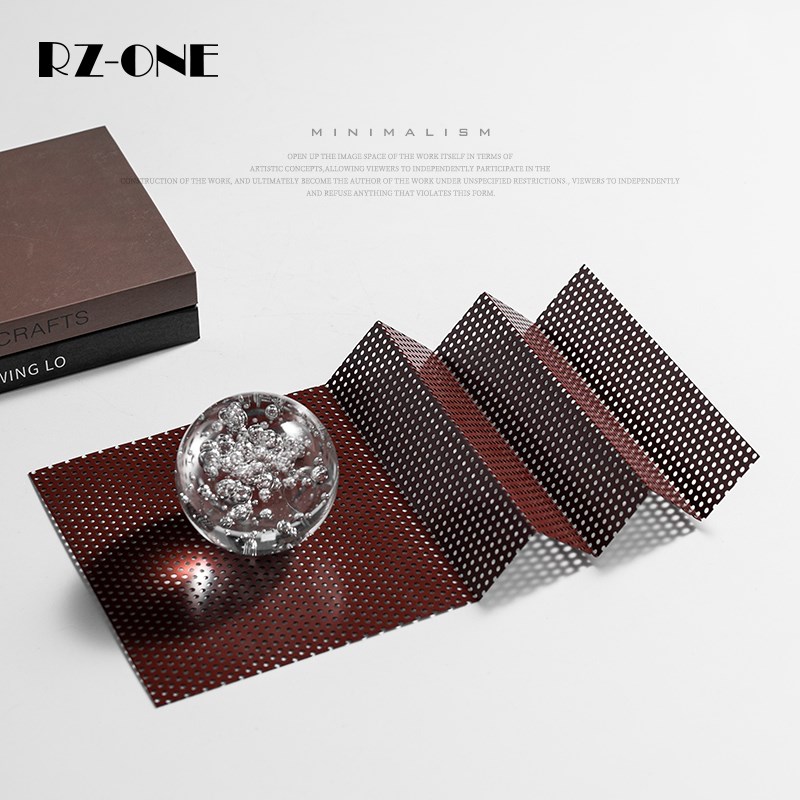 Rzone 创意金属镂空折页柜子内装饰品焦糖铁锈色样板房间软装摆件