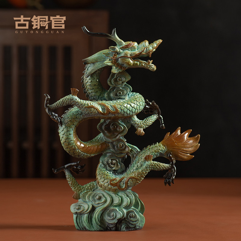 铜龙摆件生肖龙办公室茶几桌面装饰品客厅玄关五爪金龙新年礼品