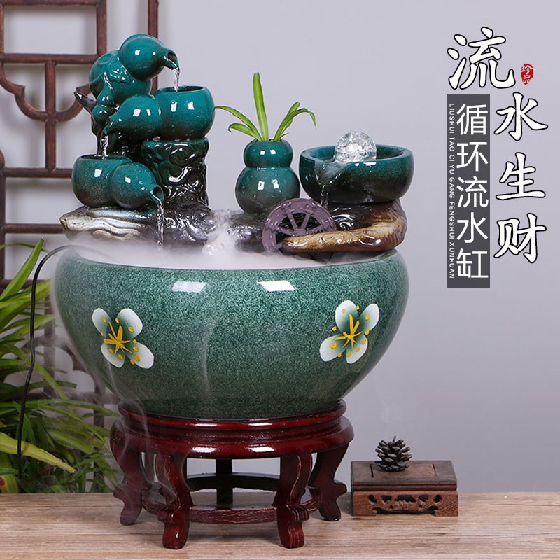 创意陶瓷鱼缸自动循环流水摆件客厅小型喷泉招财养鱼盆金鱼缸送礼